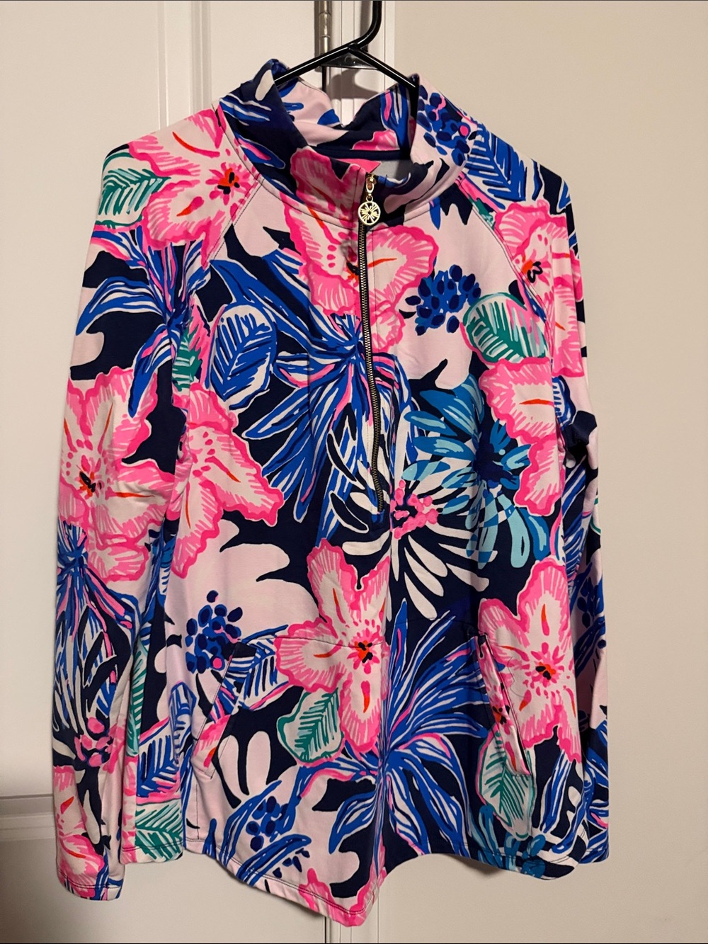 Lilly Pulitzer Pink & Navy Floral Zip-Up Popover